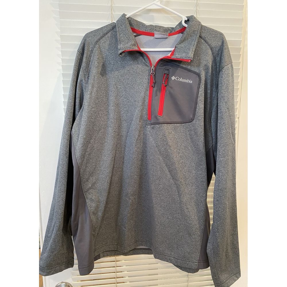 Columbia Klamath Range II Half Zip Fleece Pullover Sweatshirt Mens XL Gray Red‎